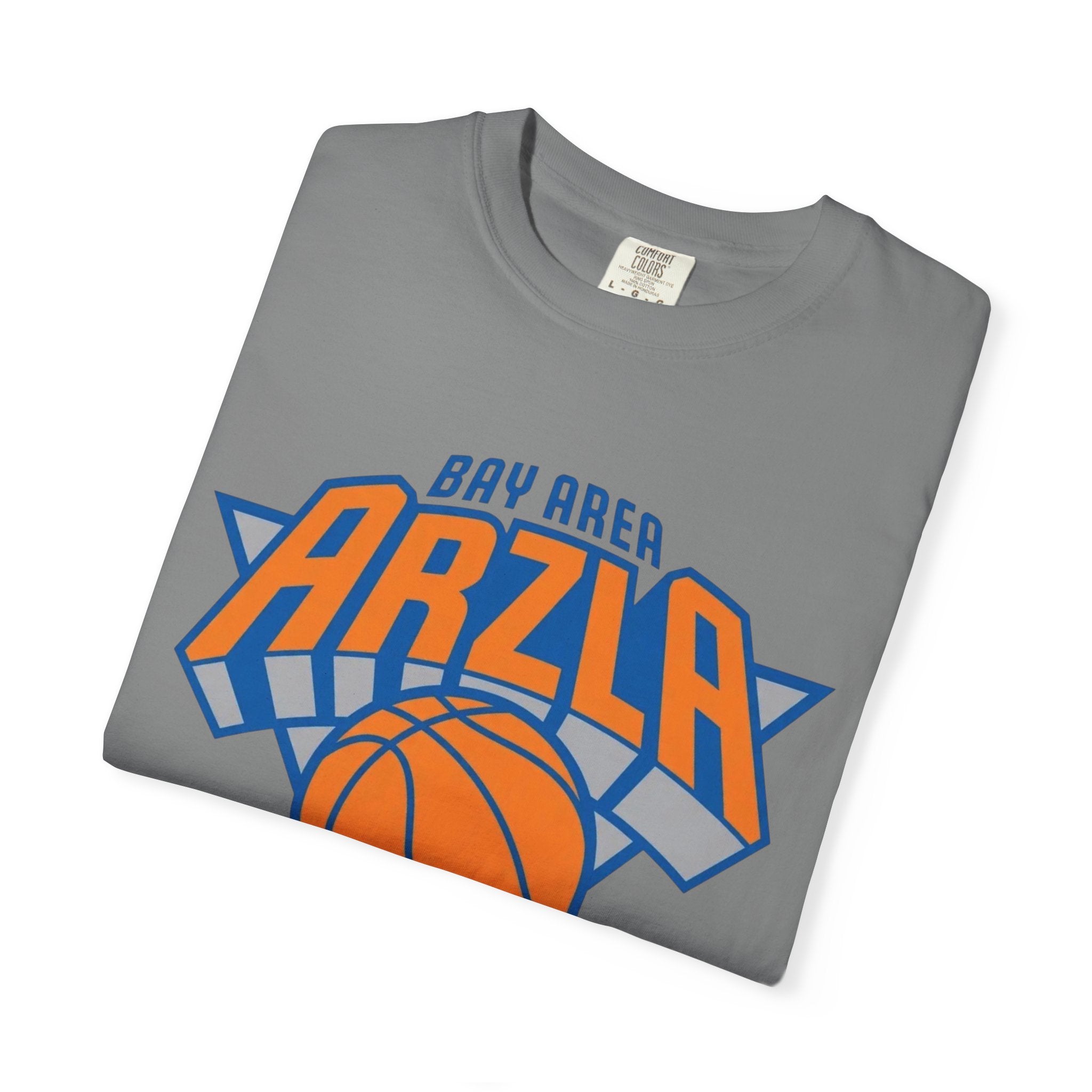 Bay Area ARZLA Bball T-Shirt — Retro Orange & Blue Hoop Graphic