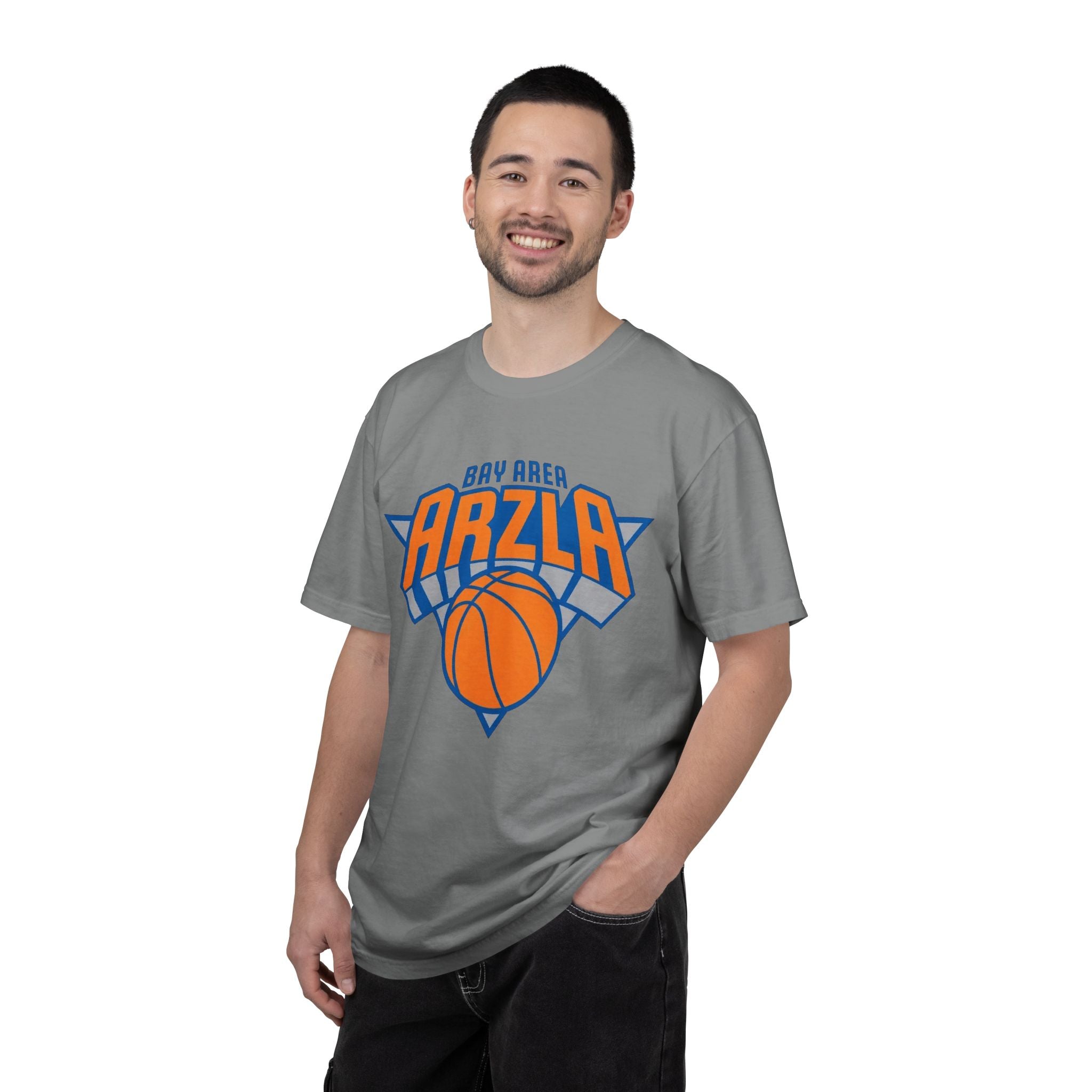 Bay Area ARZLA Bball T-Shirt — Retro Orange & Blue Hoop Graphic