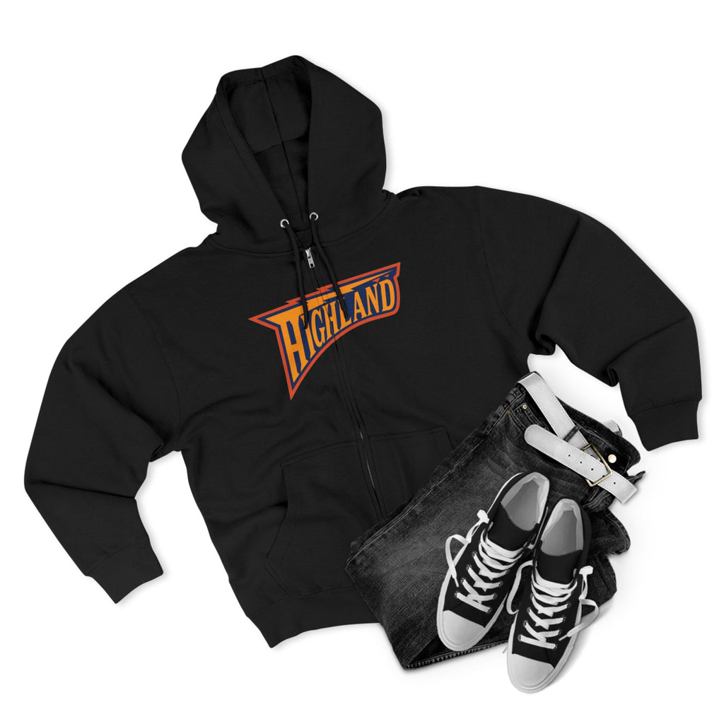 Highland pennant logo Zip Hoodie | Vintage collegiate style, gray zip-up