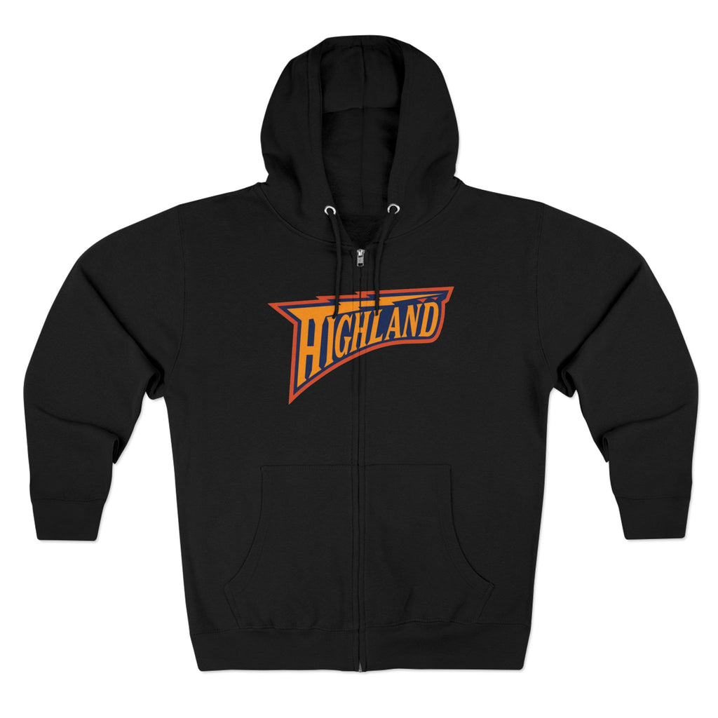 Highland pennant logo Zip Hoodie | Vintage collegiate style, gray zip-up