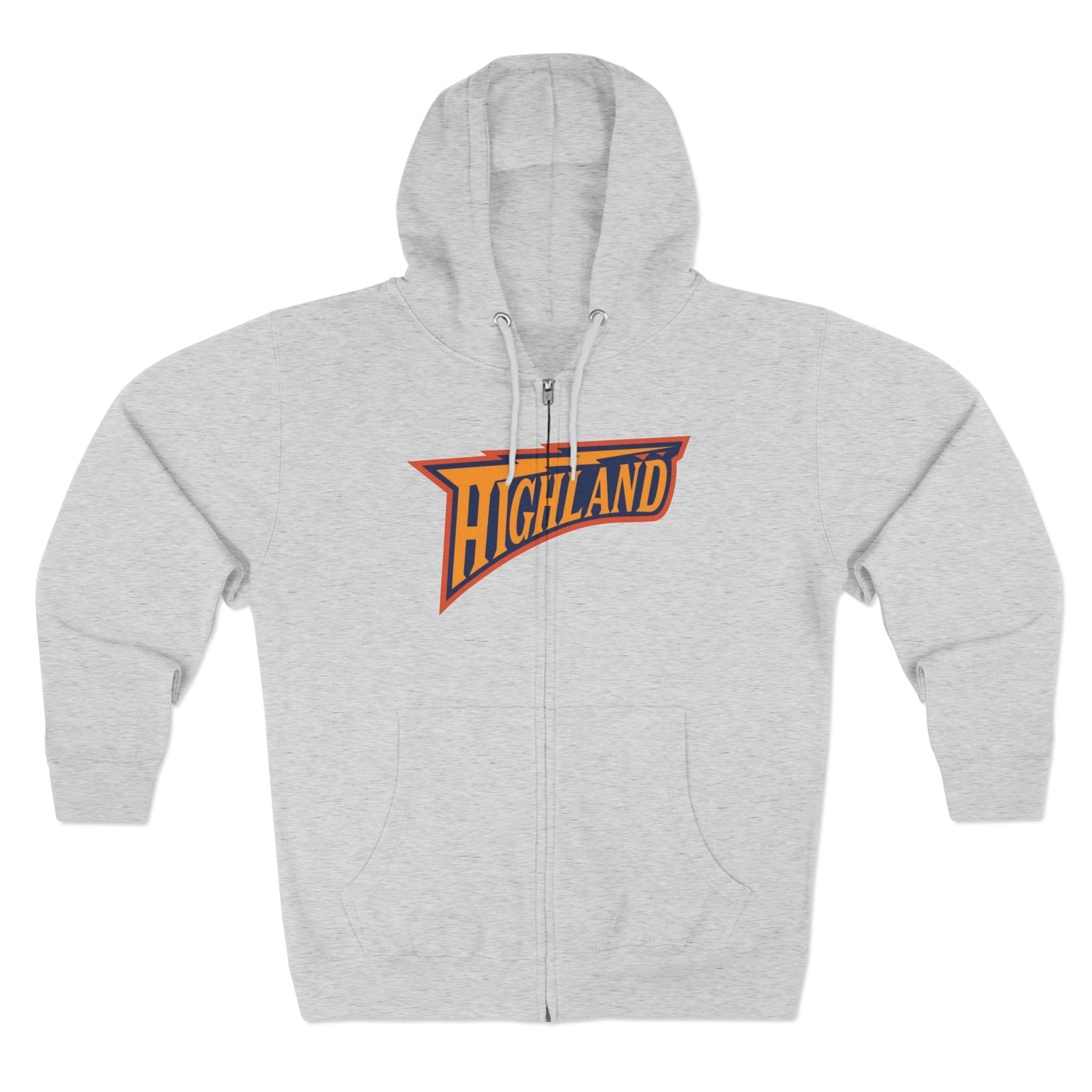 Highland pennant logo Zip Hoodie | Vintage collegiate style, gray zip-up