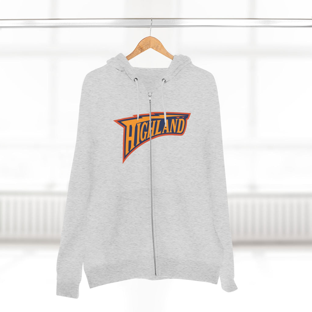 Highland pennant logo Zip Hoodie | Vintage collegiate style, gray zip-up