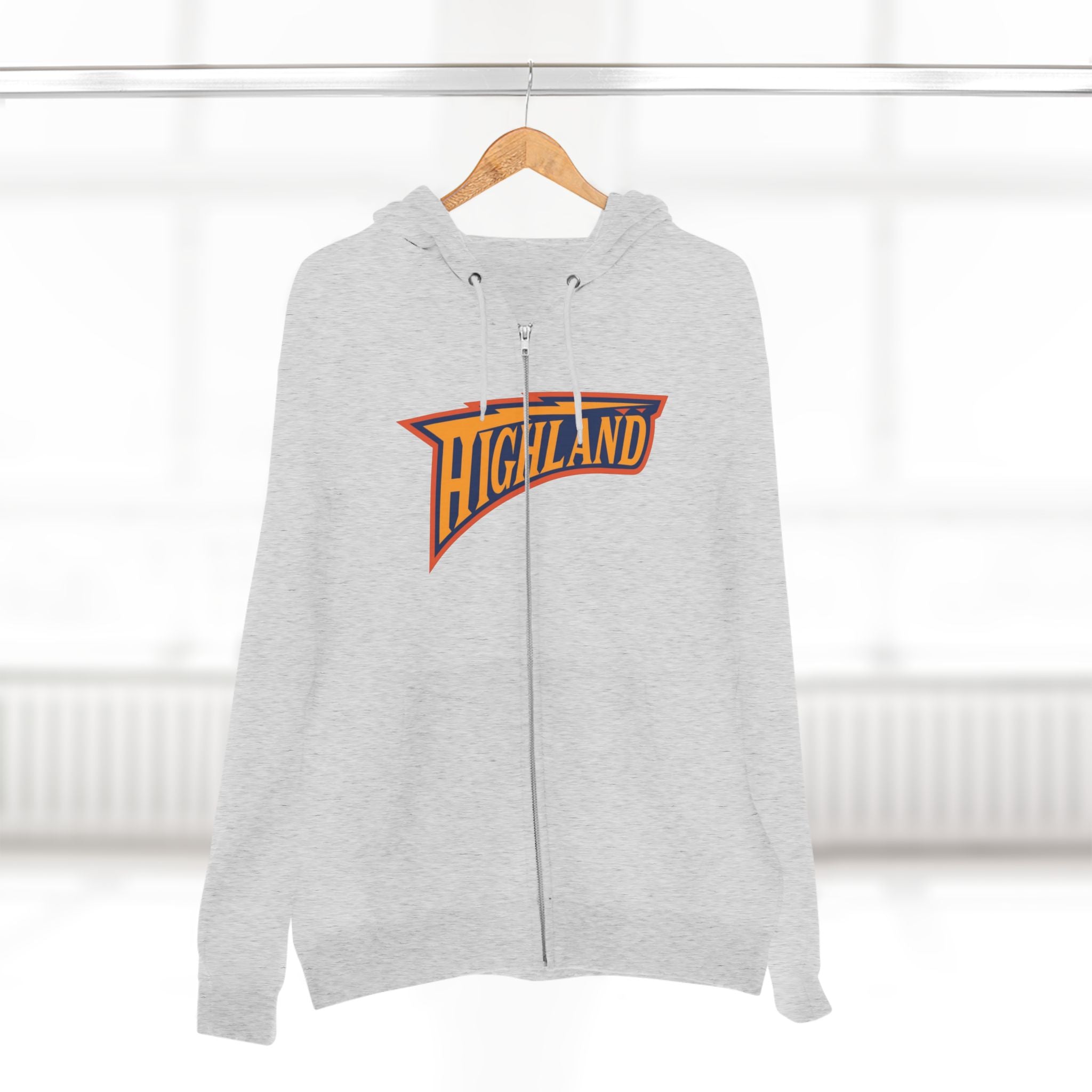 Highland pennant logo Zip Hoodie | Vintage collegiate style, gray zip-up