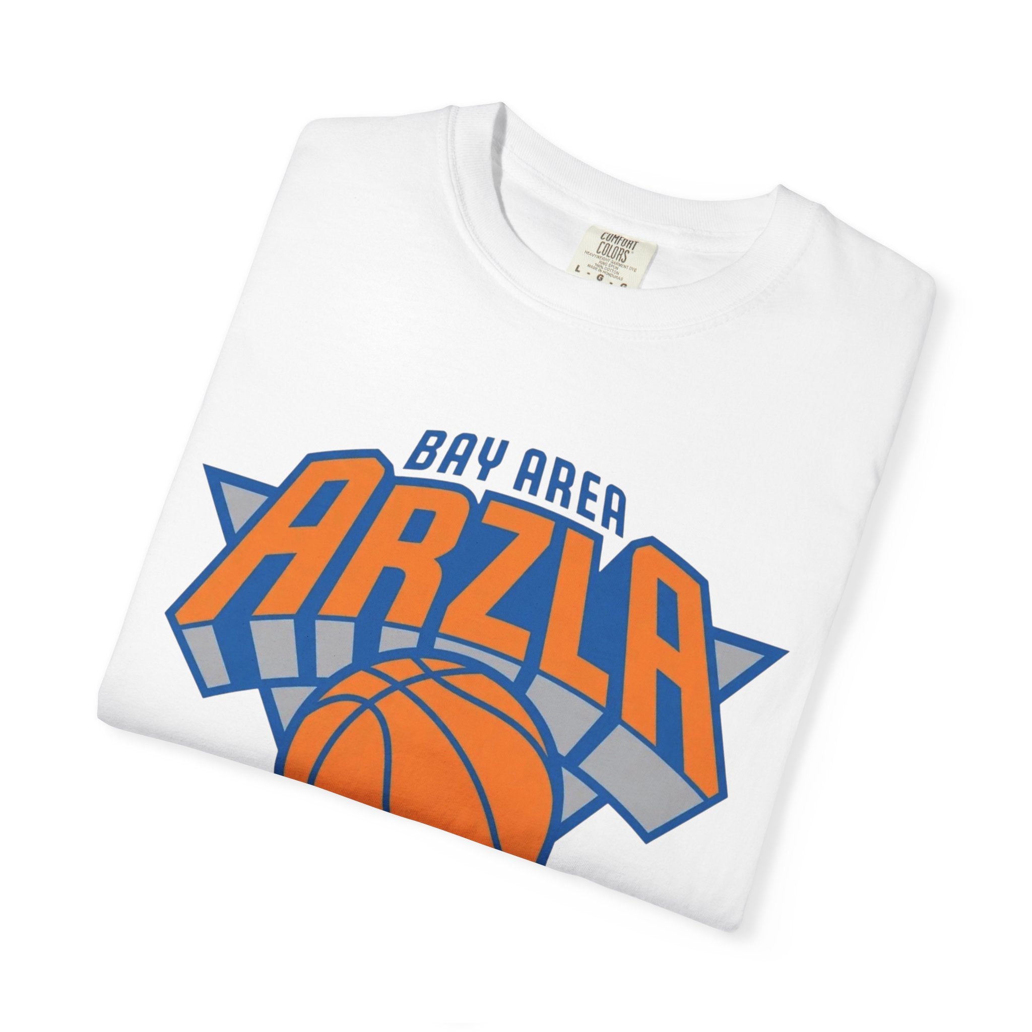 Bay Area ARZLA Bball T-Shirt — Retro Orange & Blue Hoop Graphic