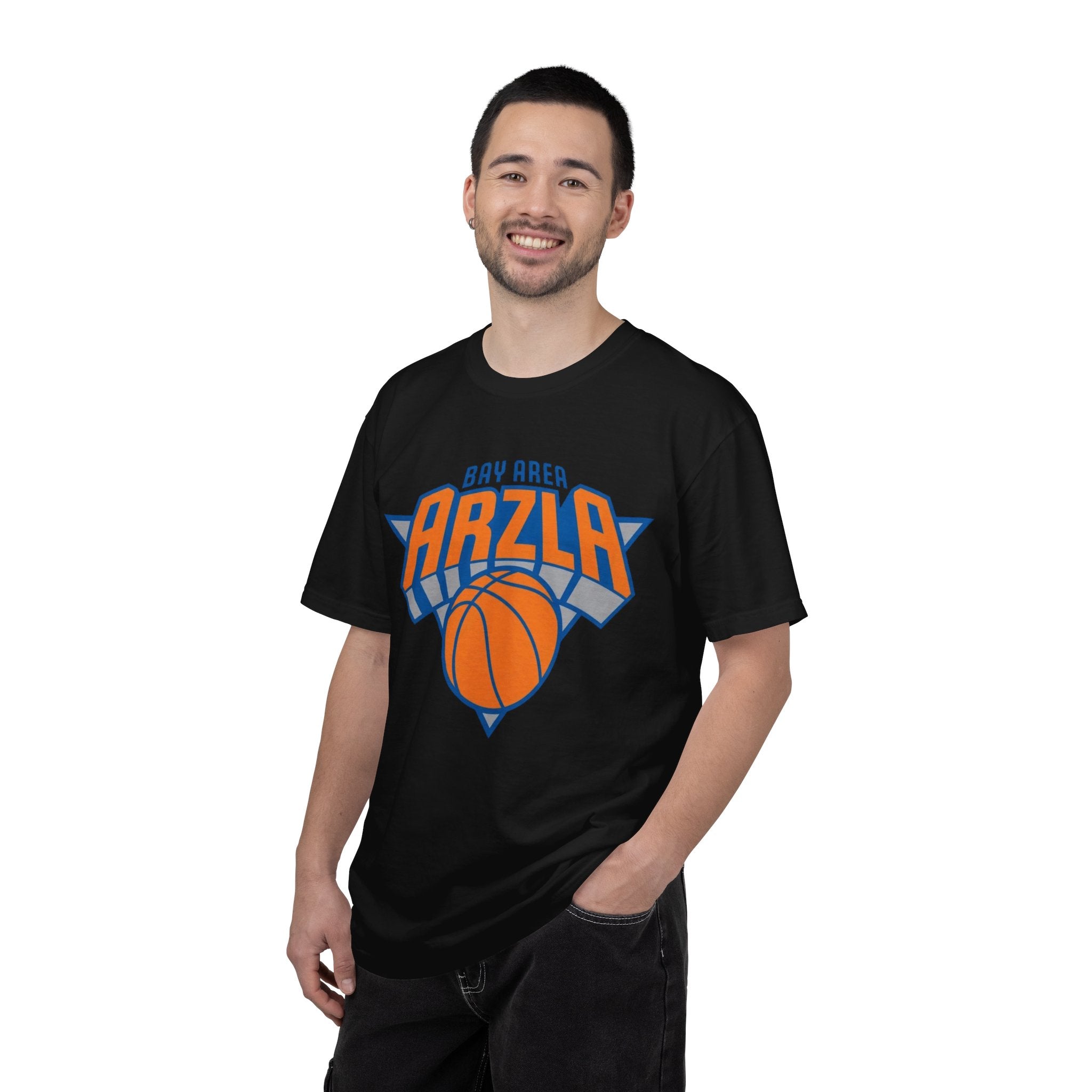 Bay Area ARZLA Bball T-Shirt — Retro Orange & Blue Hoop Graphic