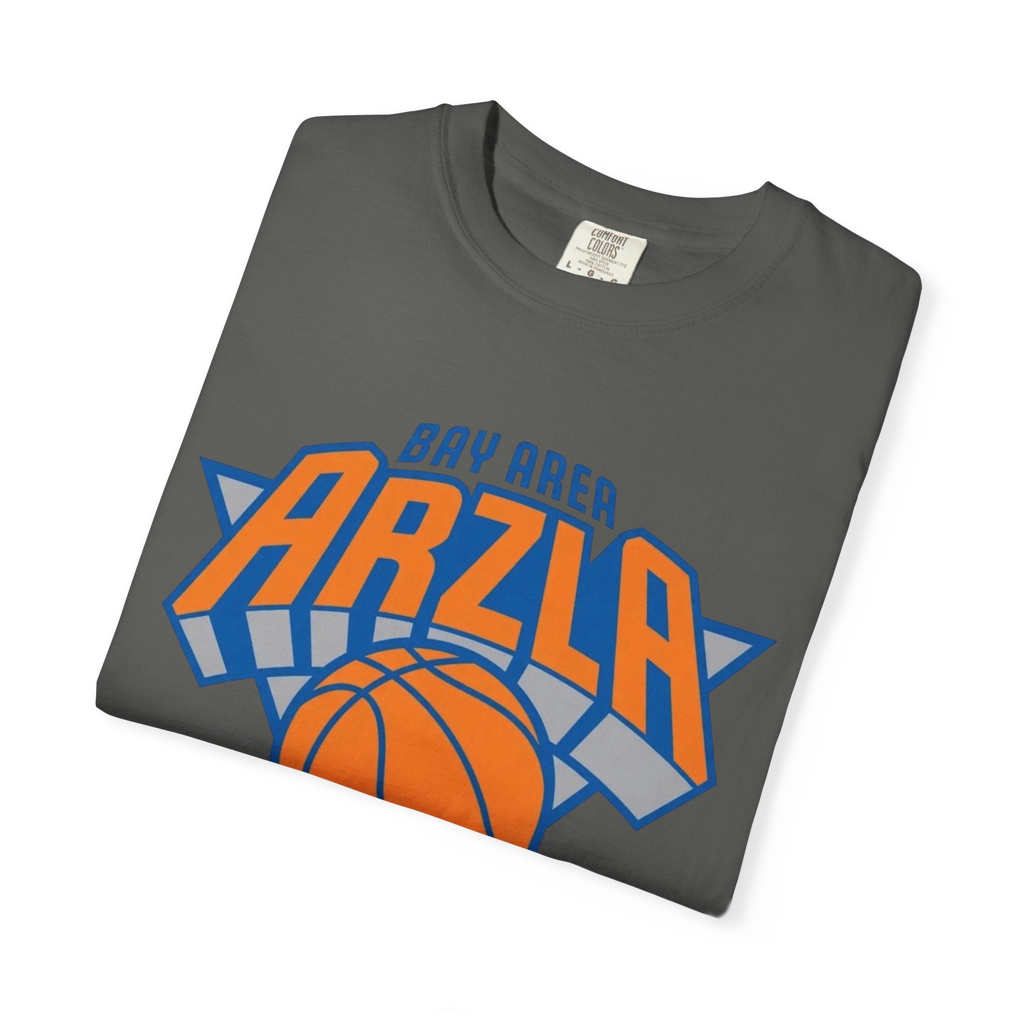 Bay Area ARZLA Bball T-Shirt — Retro Orange & Blue Hoop Graphic
