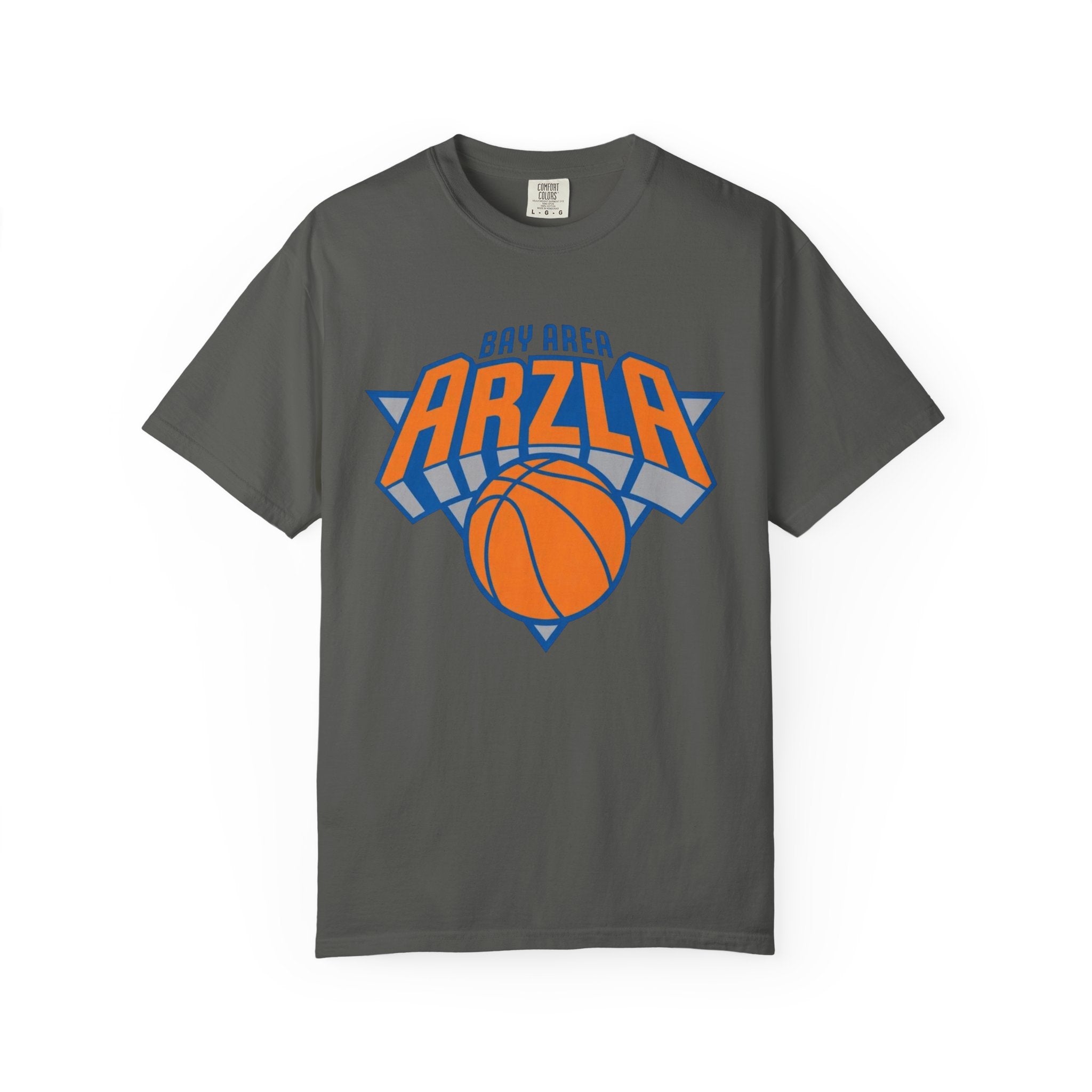 Bay Area ARZLA Bball T-Shirt — Retro Orange & Blue Hoop Graphic