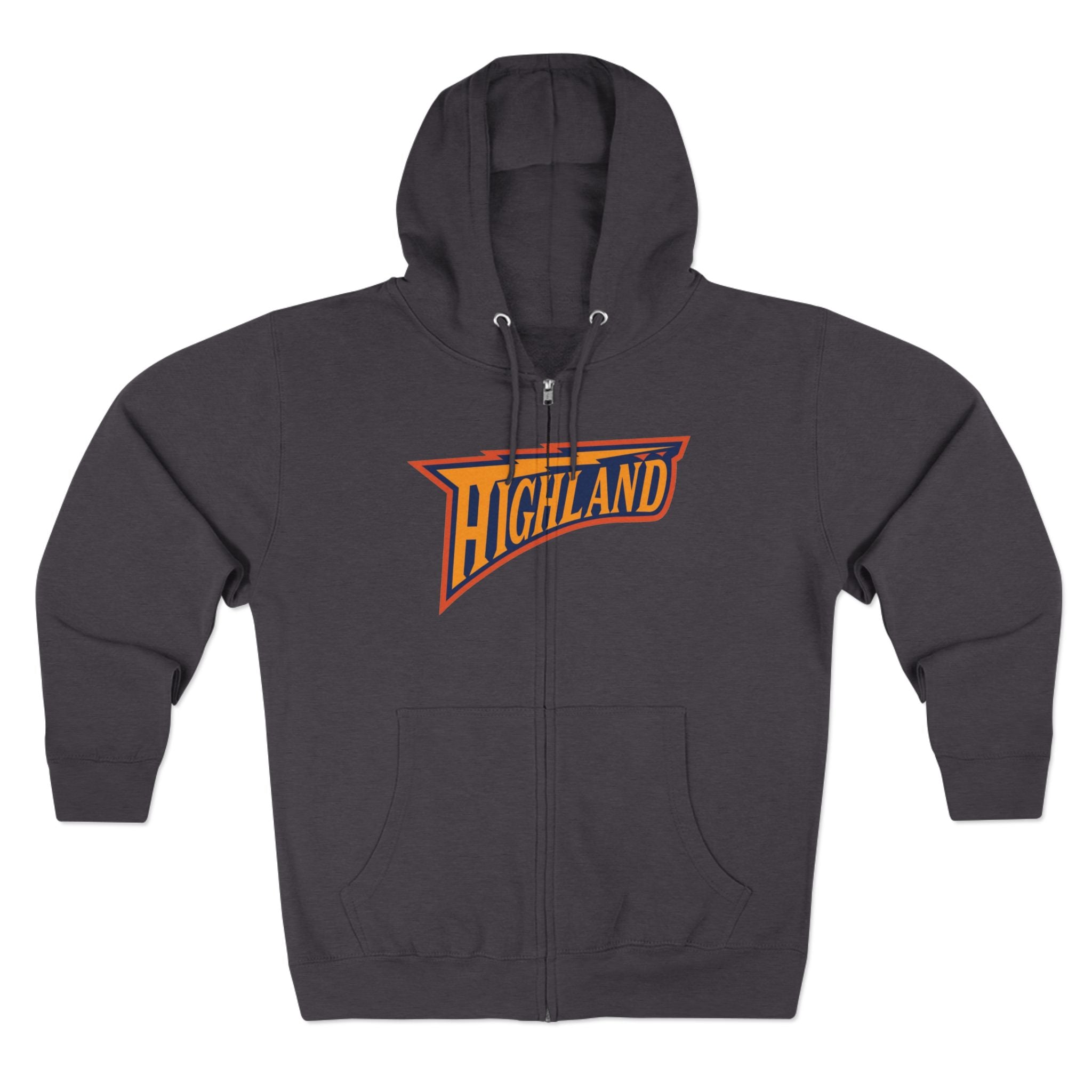 Highland pennant logo Zip Hoodie | Vintage collegiate style, gray zip-up