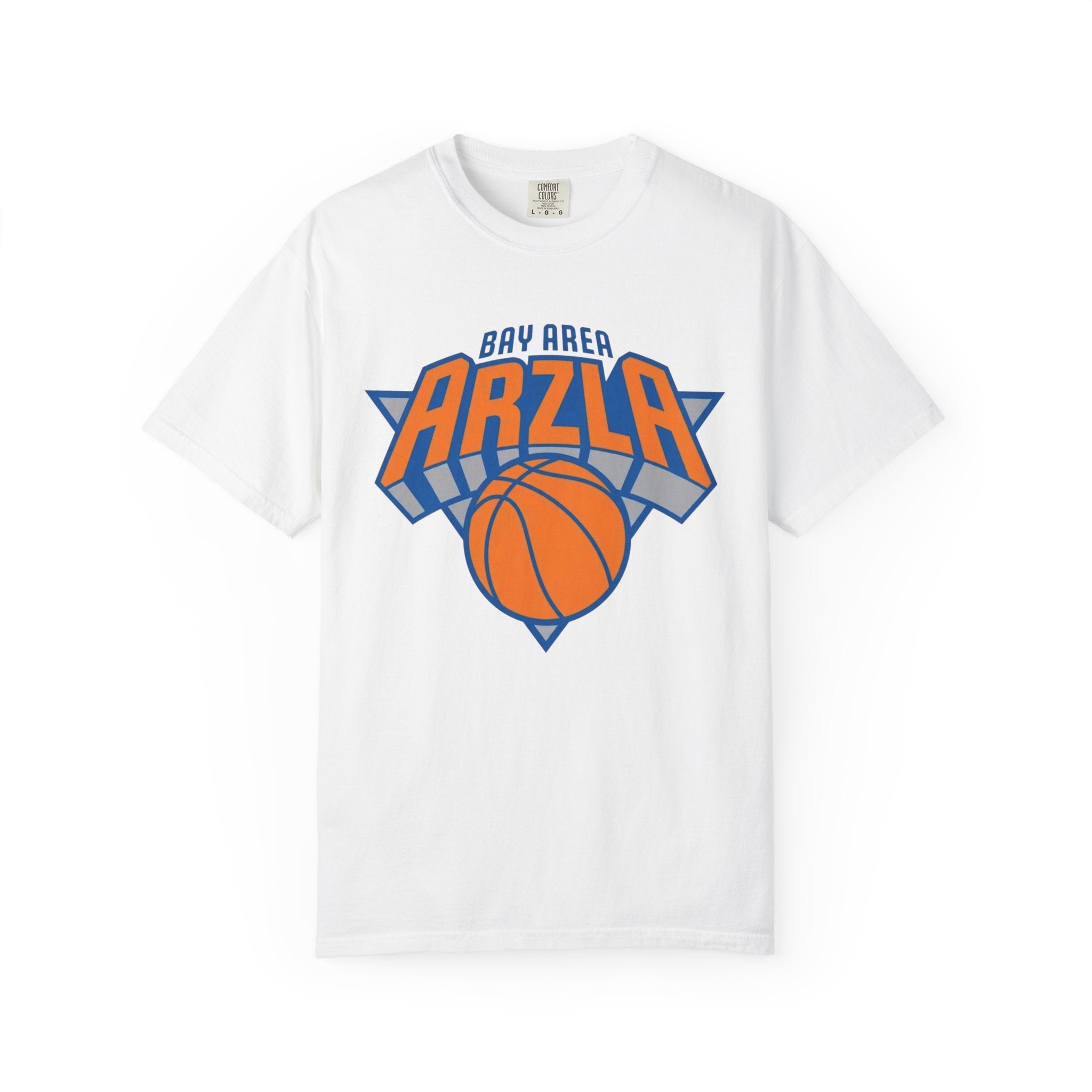 Bay Area ARZLA Bball T-Shirt — Retro Orange & Blue Hoop Graphic
